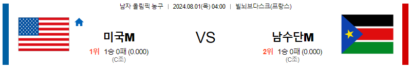 미국 남수단 올림픽남자농구분석 해외스포츠 무료중계 8월1일